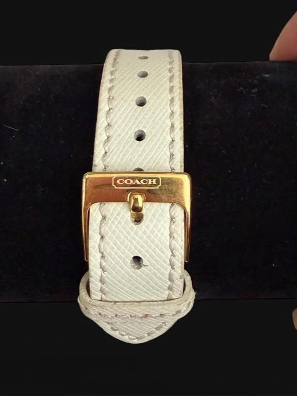 Coach Gold-Tone Logo Pattern Watch with White Strap